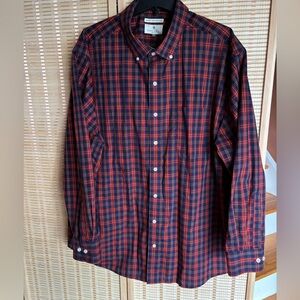 Men's Red and Navy Plaid Shirt 2XL
